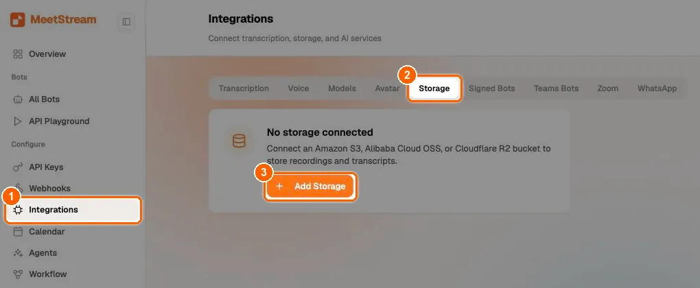 Storage tab with Add Storage highlighted